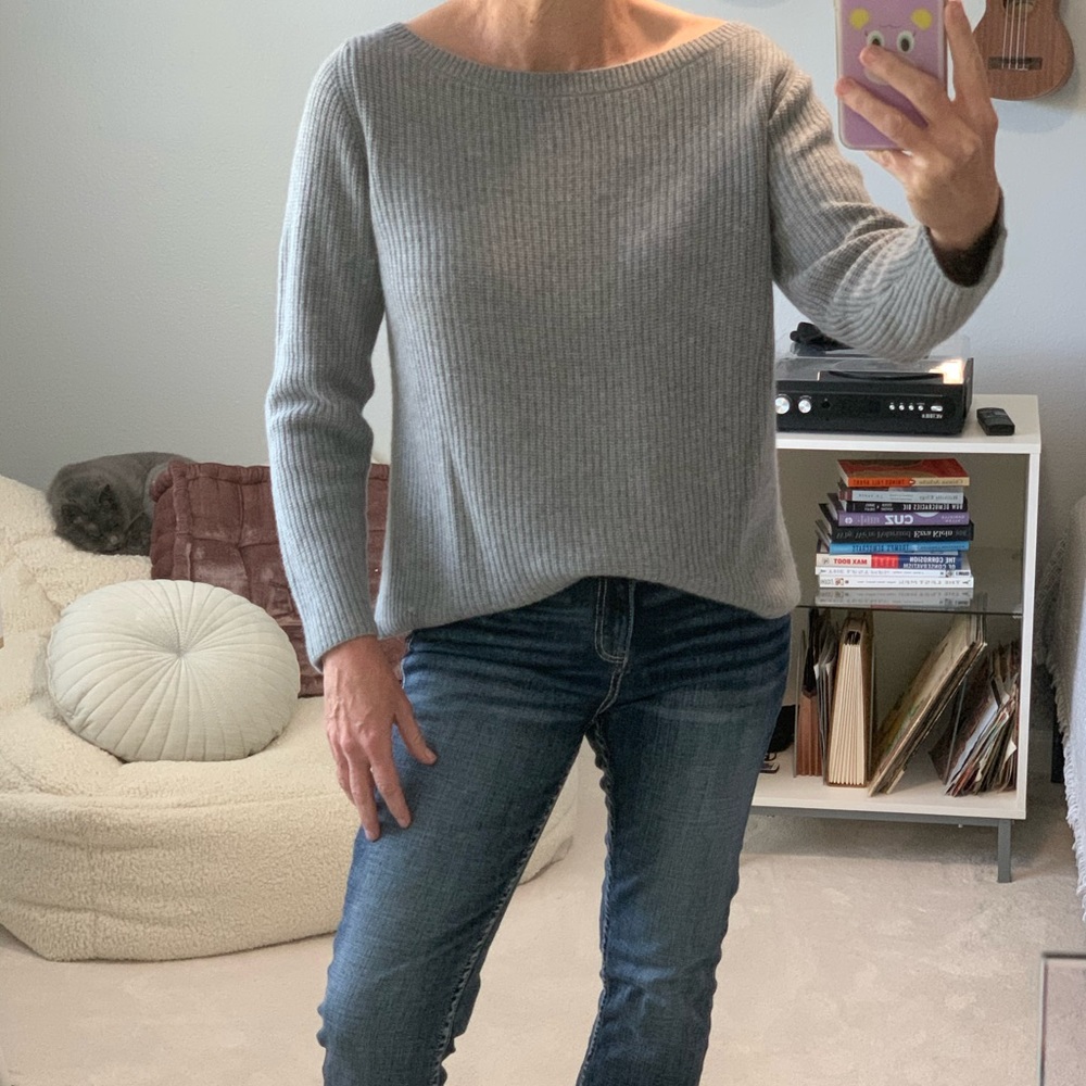 100% Cashmere Halogen sweater off shoulder grey xl